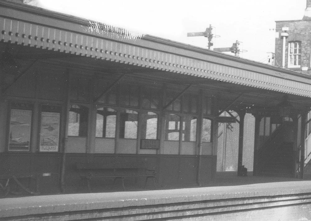 Close up showing the passenger building accommodating the waiting rooms located on Water Orton station's island platform