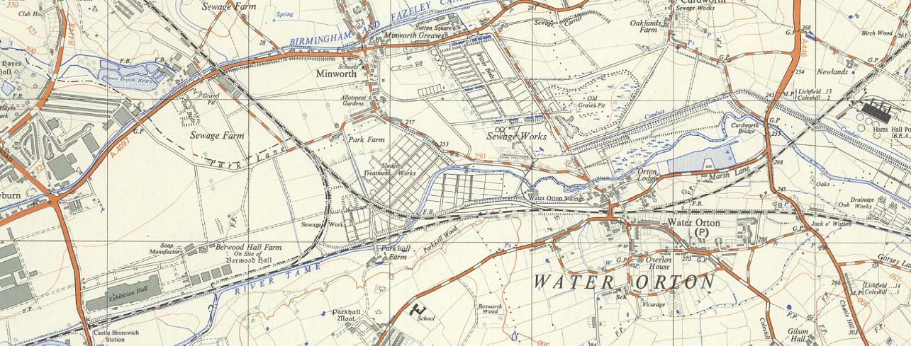 A 1952 Ordnance Survey map showing Park Lane Junction at the top of the triangle and Water Orton station on the right