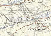 Ordnance Survey map showing the marshalling sidings on the left and the goods sidings on the right