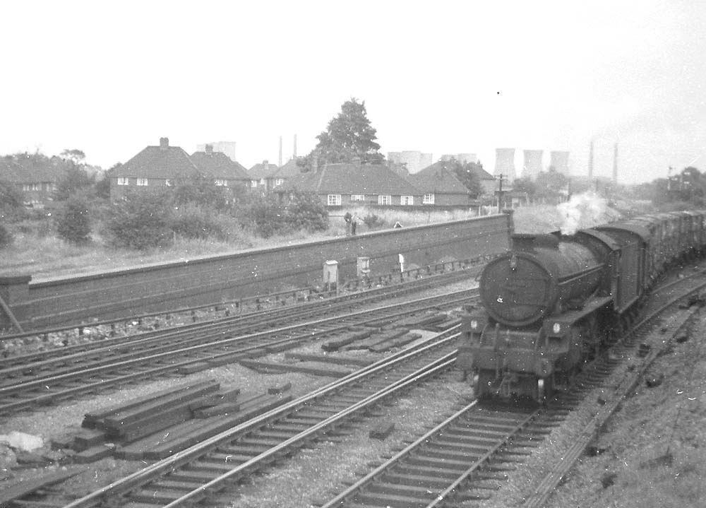 An unidentified ex-LNER B1 4-6-0 is seen coming off the Nuneaton line with a Class H service to Washwood Heath Sidings