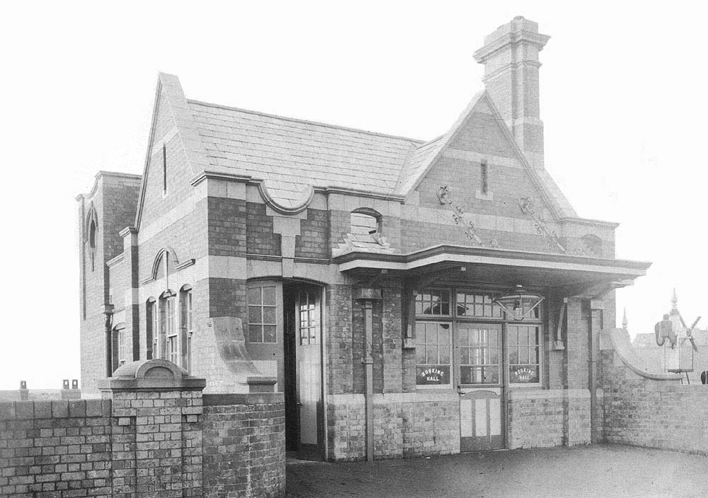 A 1908 view of Water Orton station's entrance for goods and passengers and the booking hall