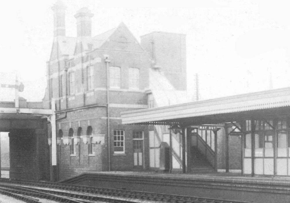 A 1909 view of the rear of the two storey brick built building seen from the up side of the station