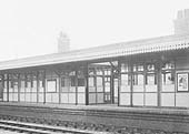 Close up showing the central portion of the two platform buildings, with a roof light in between the two structures
