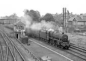 Ex-LMS 5MT 4-6-0 No 45088 passes the 1909 Midland Signal Box with a Class A Derby to Birmingham express service circa 1959