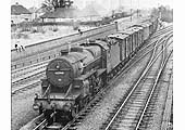 Ex-LMS 6P5F Horwich Crab' No 42798 comes off the Derby line with a Class D freight service in 1959