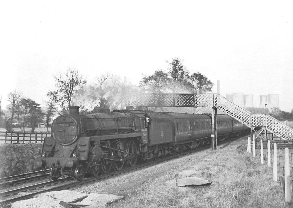 BR Standard Class 5MT 4-6-0 No 73139 approaches Water Orton at the head of the Fridays only 2:15 pm York to Gloucester express service in October 1959