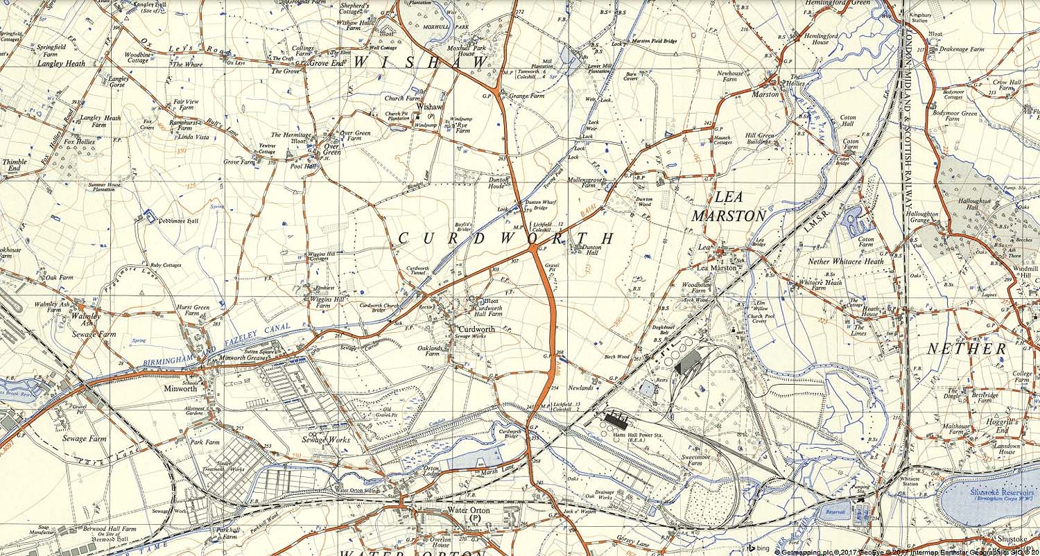 A 1938 1 in 25,000 Ordnance Survey Map showing the new 'Cut Off' between Kingsbury and Water Orton