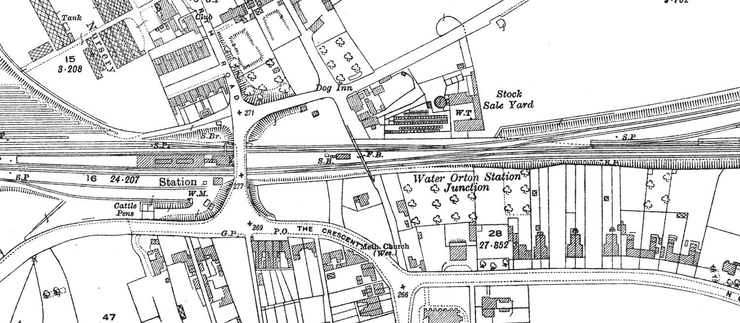 A 1923 25 inch to the mile Ordnance Survey Map showing Water Orton station, goods yard and junction to Kingsbury