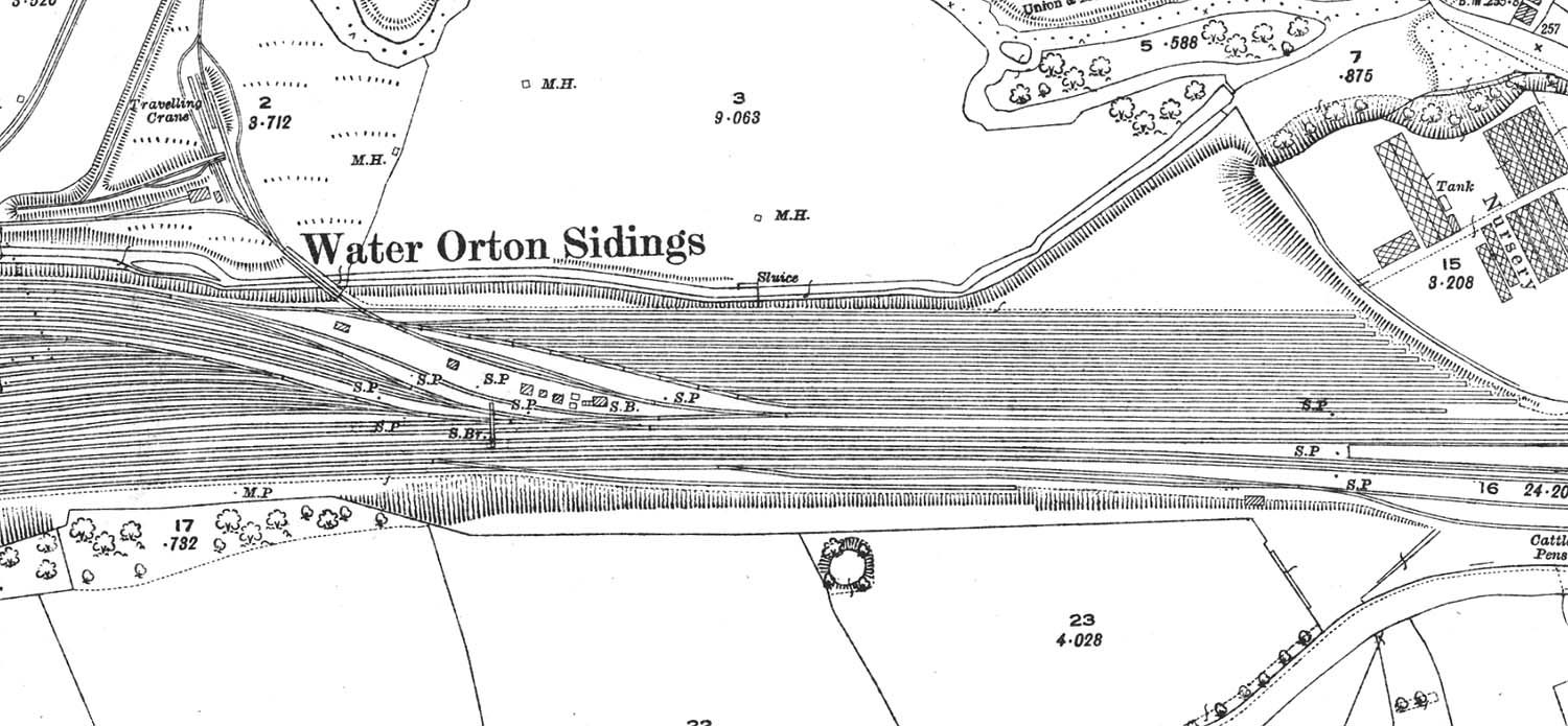 A 1923 25 Inch to the Mile Ordnance Survey Map showing the east end of the marshalling yard and Water Orton's sidings