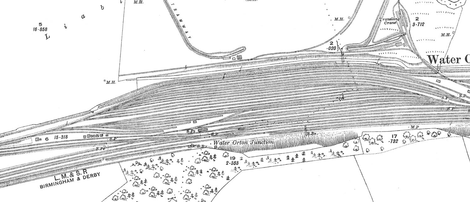 A 1923 25 Inch to the Mile Ordnance Survey Map showing the junction of the lines from Walsall and Lawley Street and the marshalling yard
