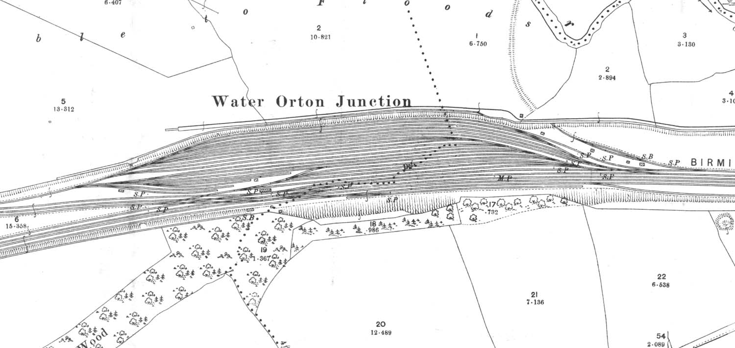 A 1901 25 Inch to the Mile Ordnance Survey Map showing the junction of the lines from Walsall and Lawley Street and the marshalling yard