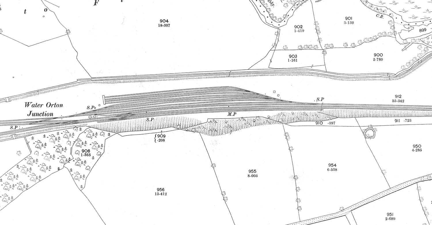 An 1886 25 Inch to the Mile Ordnance Survey Map showing the junction of the lines from Walsall and Lawley Street and the marshalling yard