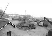 A view of Water Orton's goods yard, the access road from Birmingham Road, and its two sidings in November 1964
