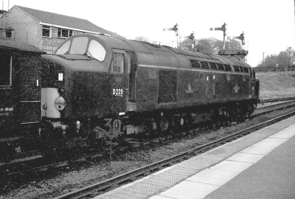English Electric Type 4 D229 is held by signals at Water Orton station before preceding on to the line to Kingsbury Junction