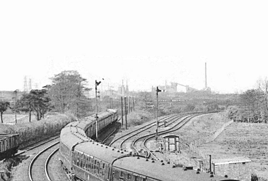 Close up showing the lines leading to Ham Hall Power Station's own extensive sidings which were only accessed from the original B&DJR line
