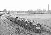 D381 approaches Whitacre Station from Coleshill at the head of the up Ulster Express on Sunday 3rd May 1964