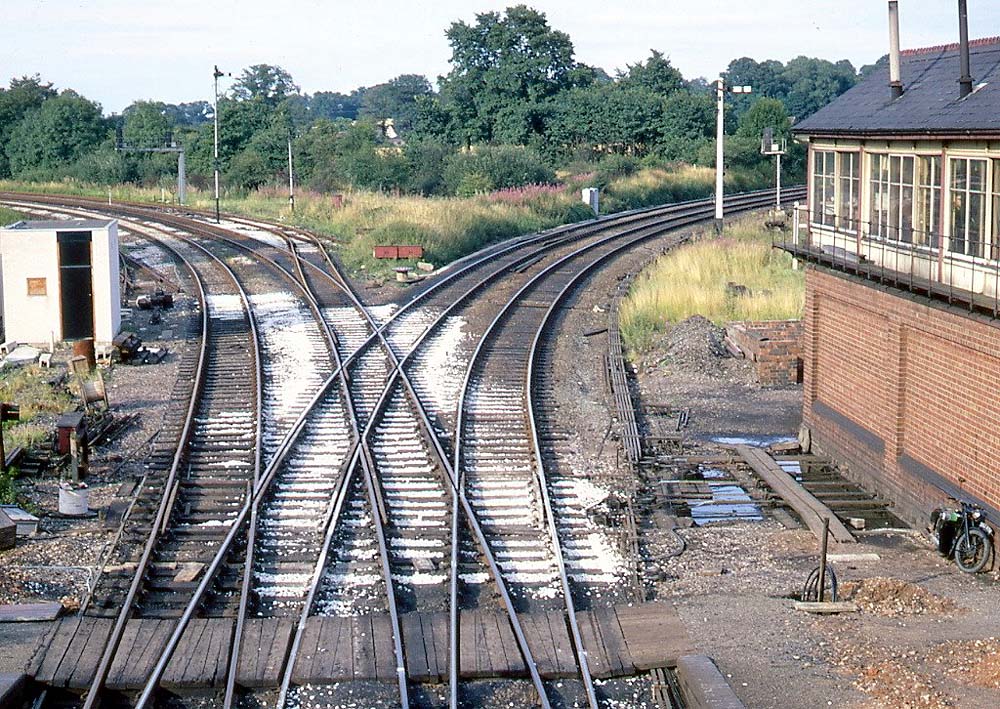 Looking eastwards with the line to Kingsbury curving away to the left and the line to Nuneaton on the right on 3rd August 1969