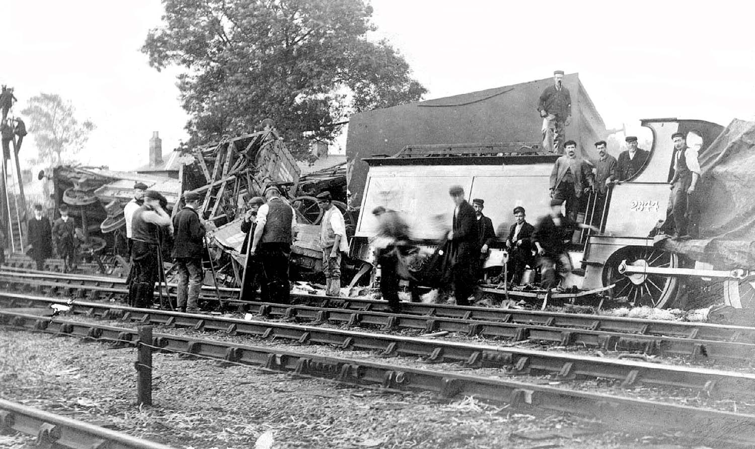 General view of the accident between a passenger train and derailed wagons which occurred on 18th August 1903