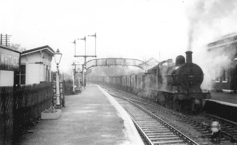 Ex-MR 3F 0-6-0 No 43627 trundles through Whitacre Junction at the head of a Derby to Birmingham freight