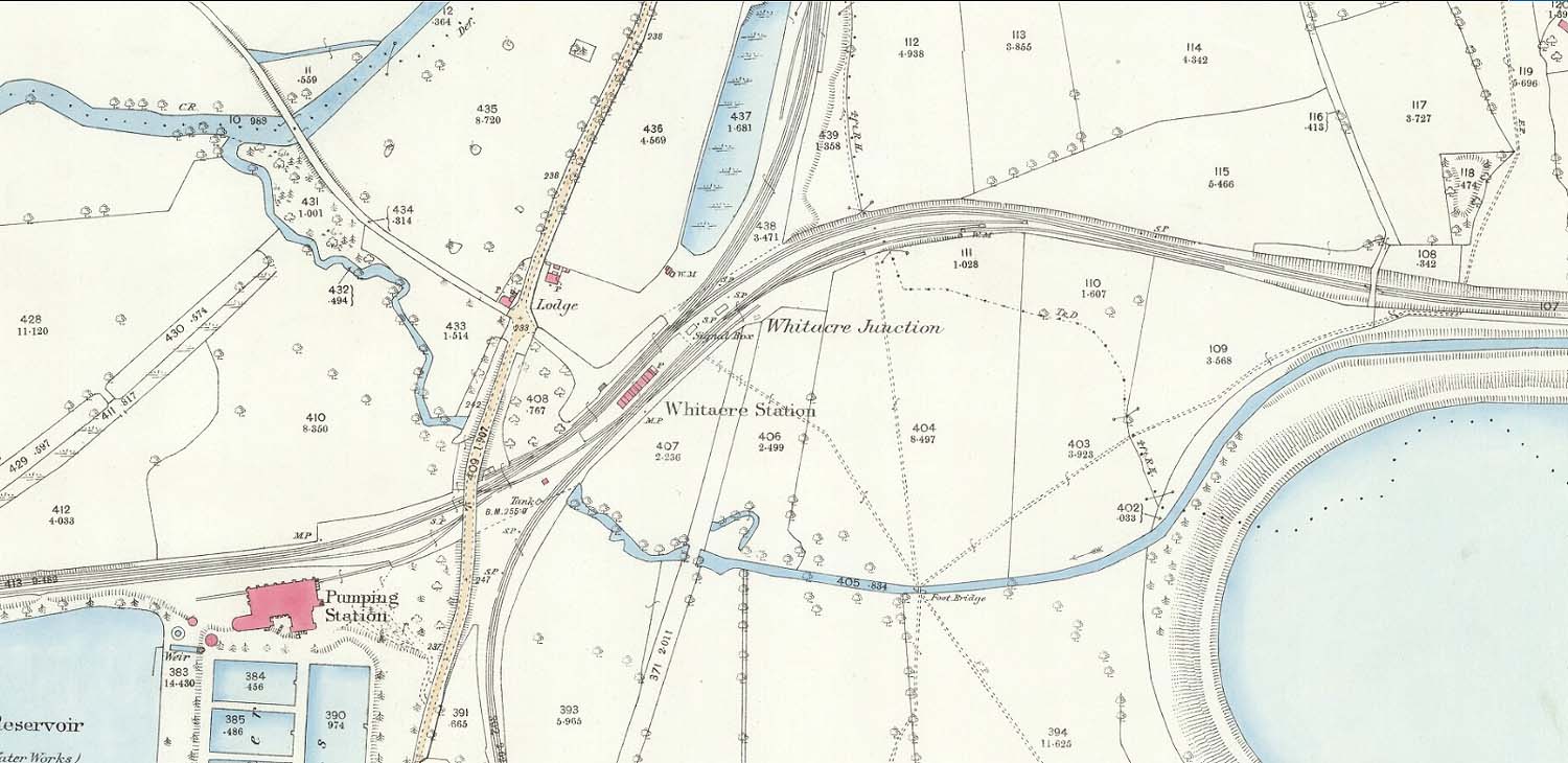 An 1886 25 inch to the mile Ordnance Survey map showing the four routes running into Whitacre Station