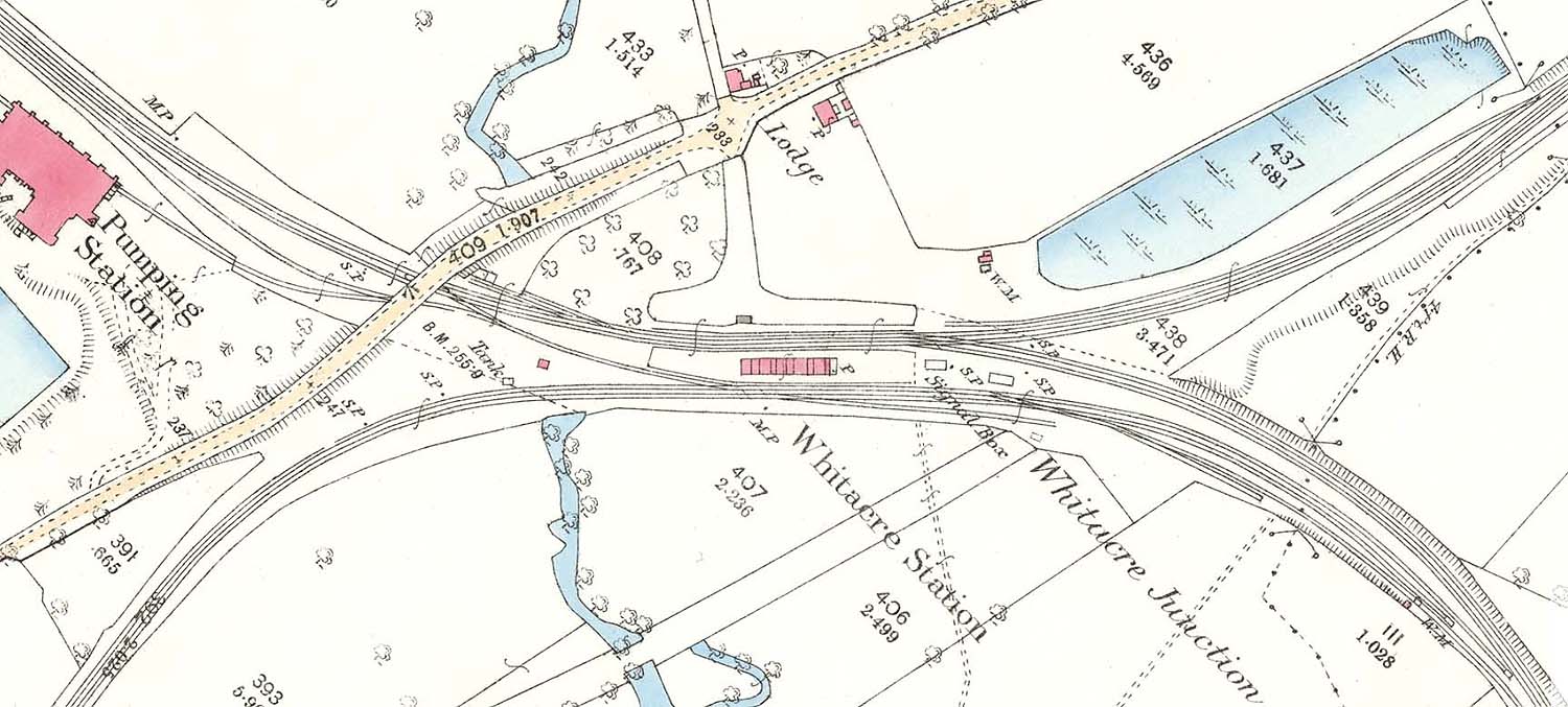 An 1886 25 inch to the mile Ordnance Survey Map showing Whitacre Station's three platforms