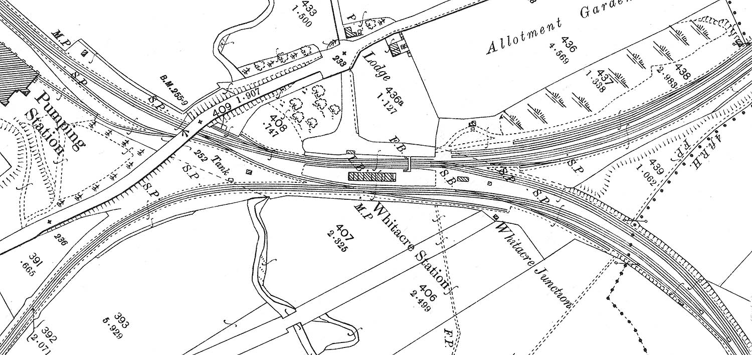 A 1902 25 inch to the mile Ordnance Survey Map showing Whitacre Station's three platforms