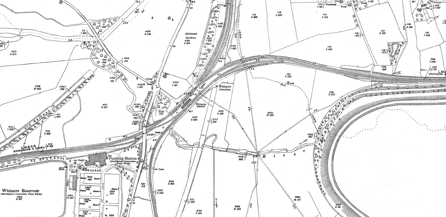 A 1923 25 inch to the mile Ordnance Survey map showing the four routes running into Whitacre Station
