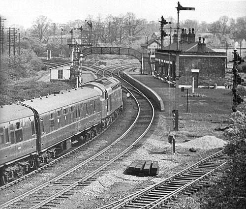 Looking towards Whitacre station with the original B&DJR line to Derby curving off to the left and the line to Nuneaton to the right