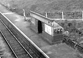 View of Wilnecote station's timber waiting shelter which was close to the pedestrian path which sloped down