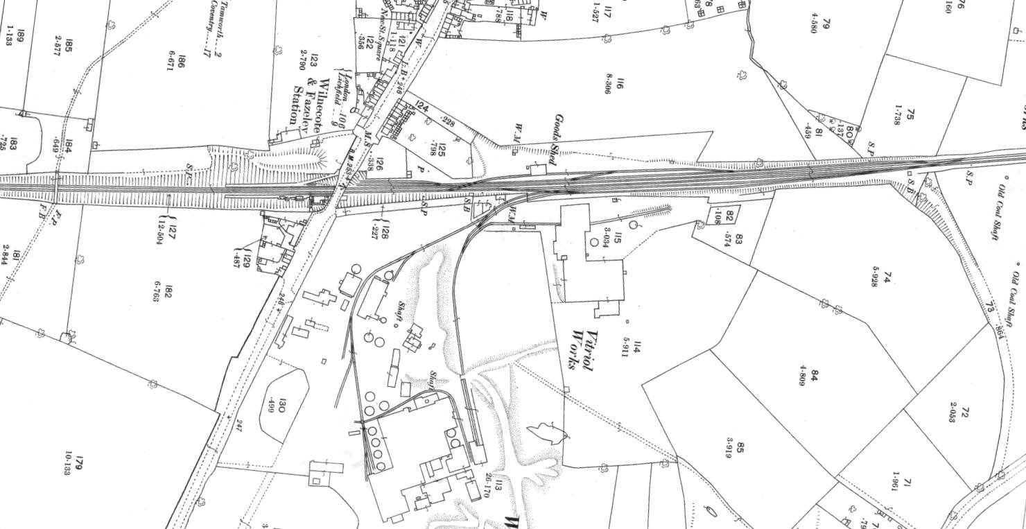 An 1882 25 inch to mile Ordnance Survey map of Wilnecote station, its goods yard and industrial sidings