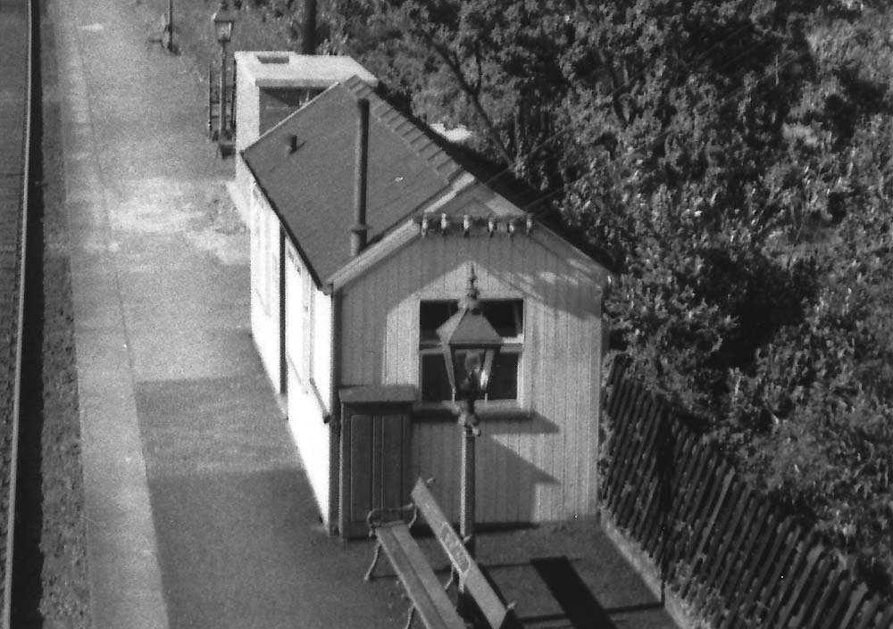 Close up of the replacement timber booking office and waiting room and brick built Gentlemen's latrine