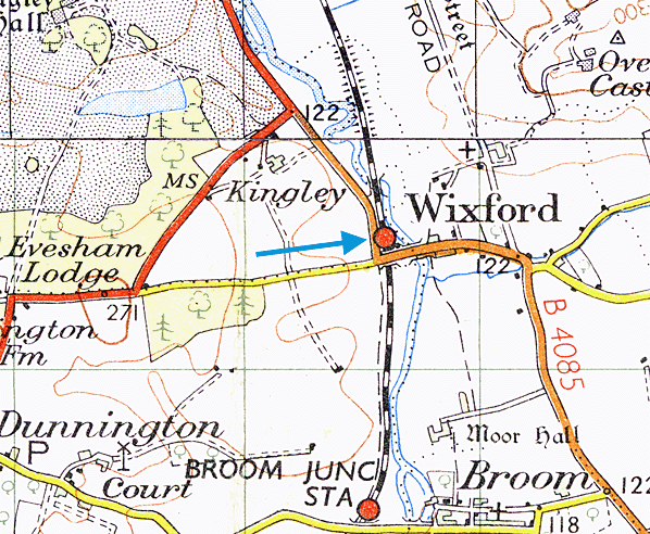 Ordnance Survey map of Wixford station showing it's juxtaposition with Broom which was opened after Wixford