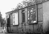 Close up showing the grounded coach body  used as a waiting room on Bidford on Avon station's platform