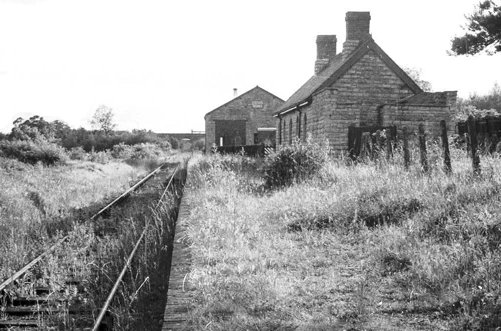 Looking along Binton station's abandoned platform towards Broom Junction with, on the left, the still used but overgrown single line