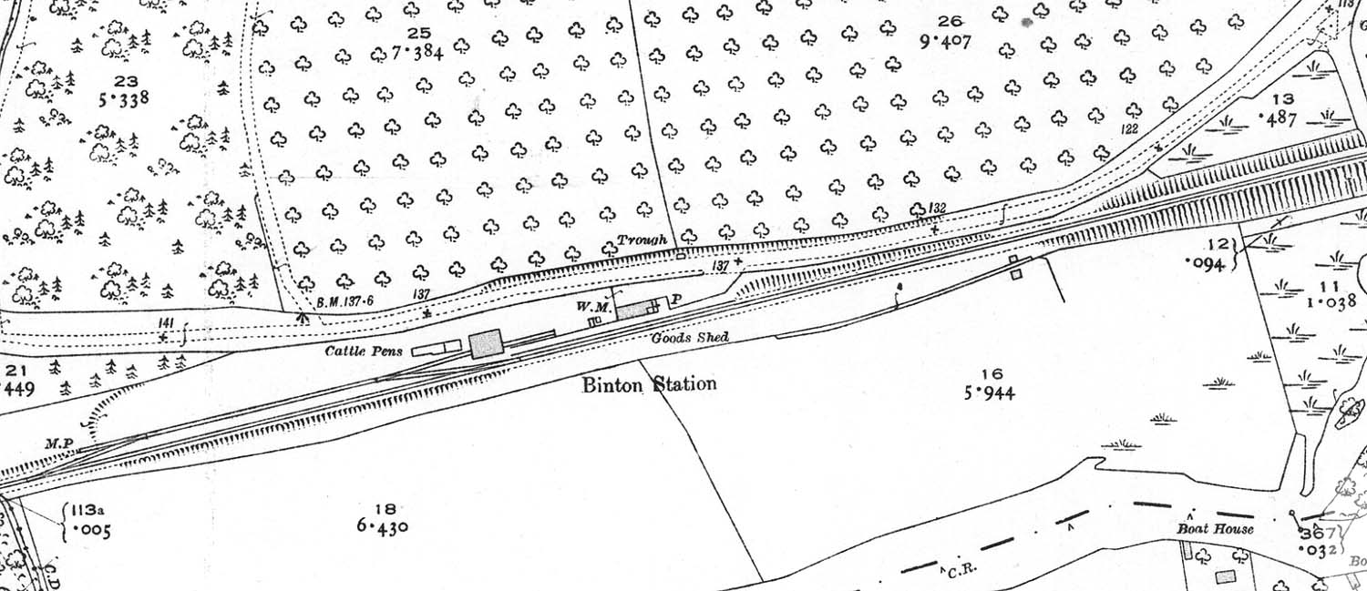 A 1922 25 inch to the mile Ordnance Survey Map showing Binton station and its goods yard and shed