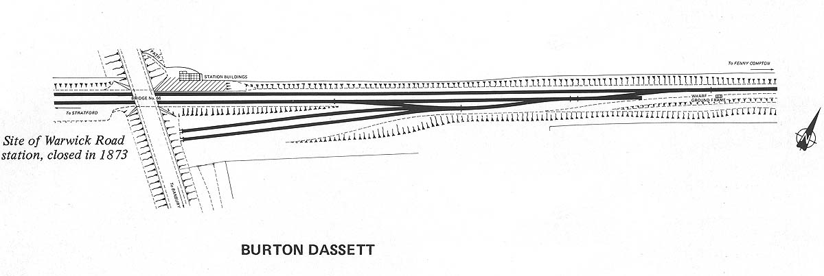 A schematic drawing showing Burton Dassett Platform and its two sidings goods yard post 1909