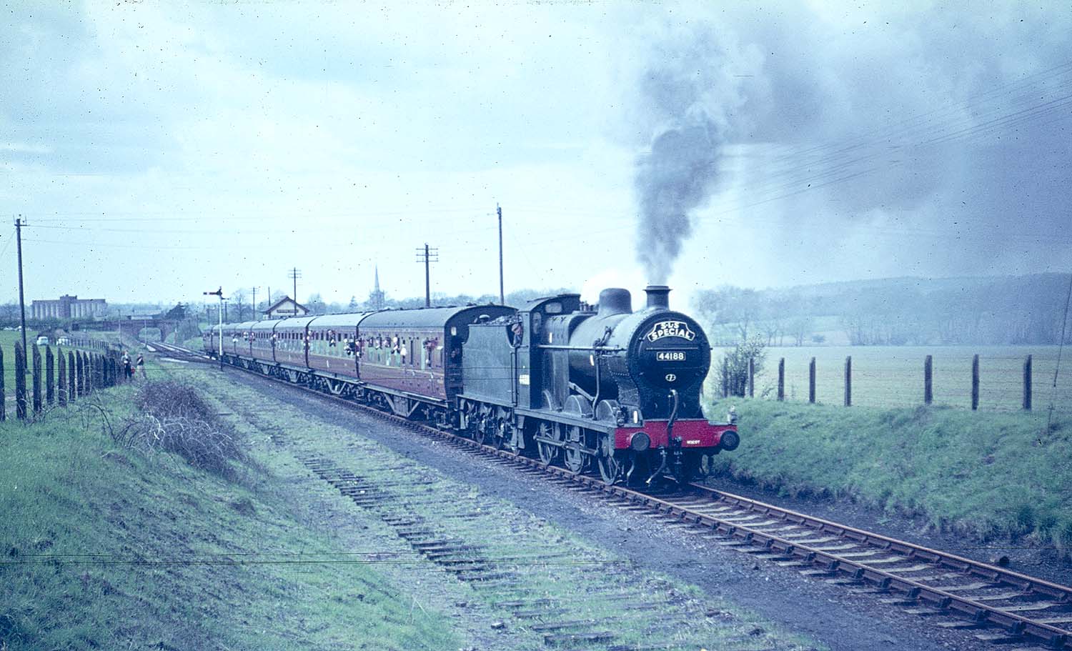 Ex-LMS 4F 0-6-0 No 44188 passes Clifton Sidings on the RCTS' Farewell to the SMJ tour
