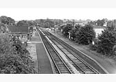 Looking towards Fenny Compton showing the station's main passenger building on the up platform