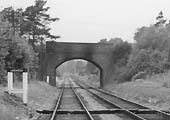 Close up showing the passing loop on the left rejoining the single line several hundred feet past the bridge