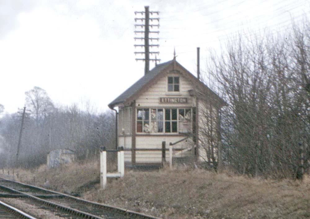 A colour close up showing the defunct Ettington Signal Box and Lamp Room on 20th February 1965