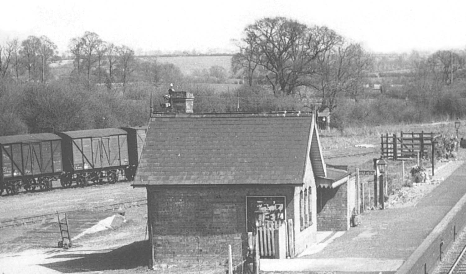 Close up showing the shallow end ramp for disembarking or embarking road vehicles and the single storey station building