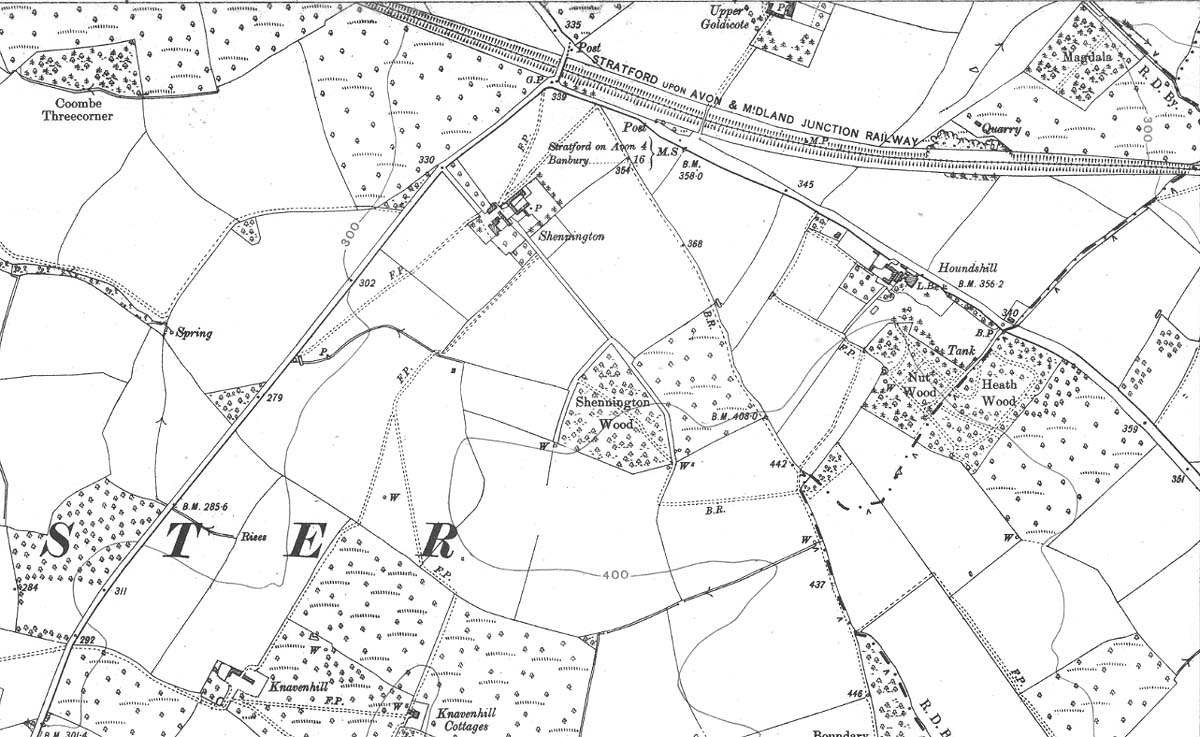 A six inch to the mile 1921 Ordnance Survey map showing Ettington Limestone Quarry sited immediately adjacent to the railway