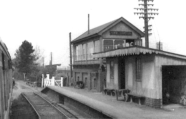 View of Fenny Compton station's joint LMS-GWR signal box with the up waiting room on the right