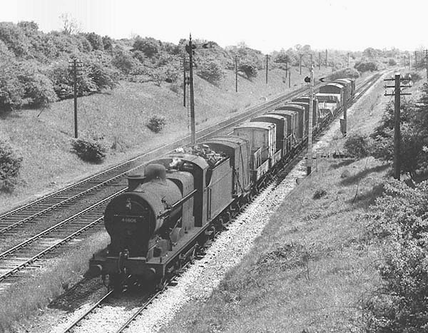Ex-LMS 4F 0-6-0 No 44606 is seen approaching Fenny Compton at the head of a freight service from Byfield