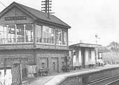Close up showing another view of Fenny Compton's joint signal box with windows to all sides