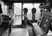 An internal view of Fenny Compton's joint GWR/LMS Signal Box showing the two staff machines for the blocks eitherside of the signal box