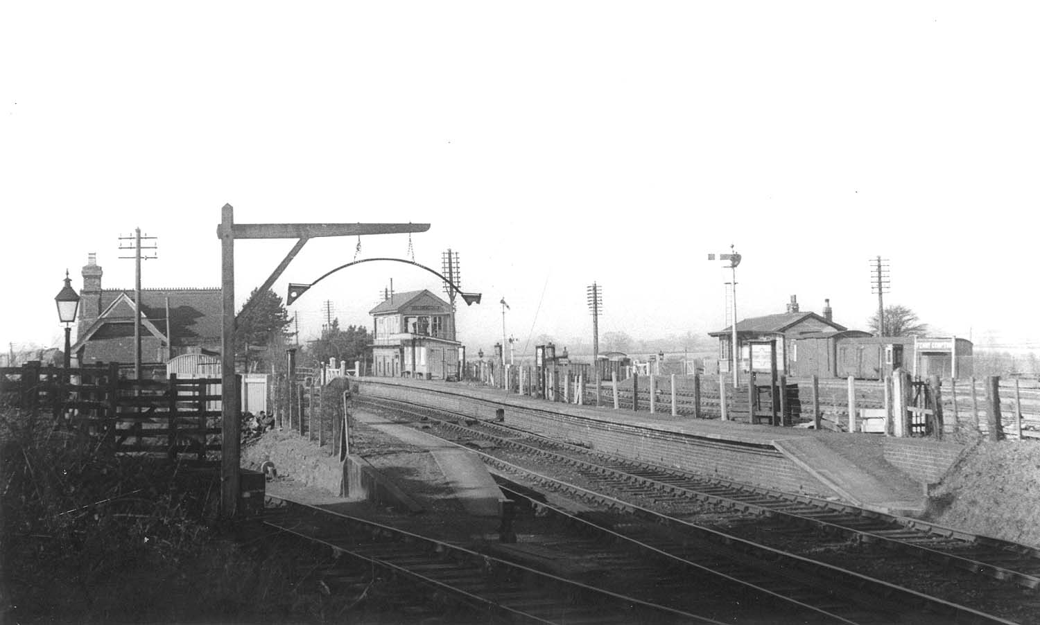 A panoramic view of Fenny Compton station looking West showing the juxtaposition between the two stations