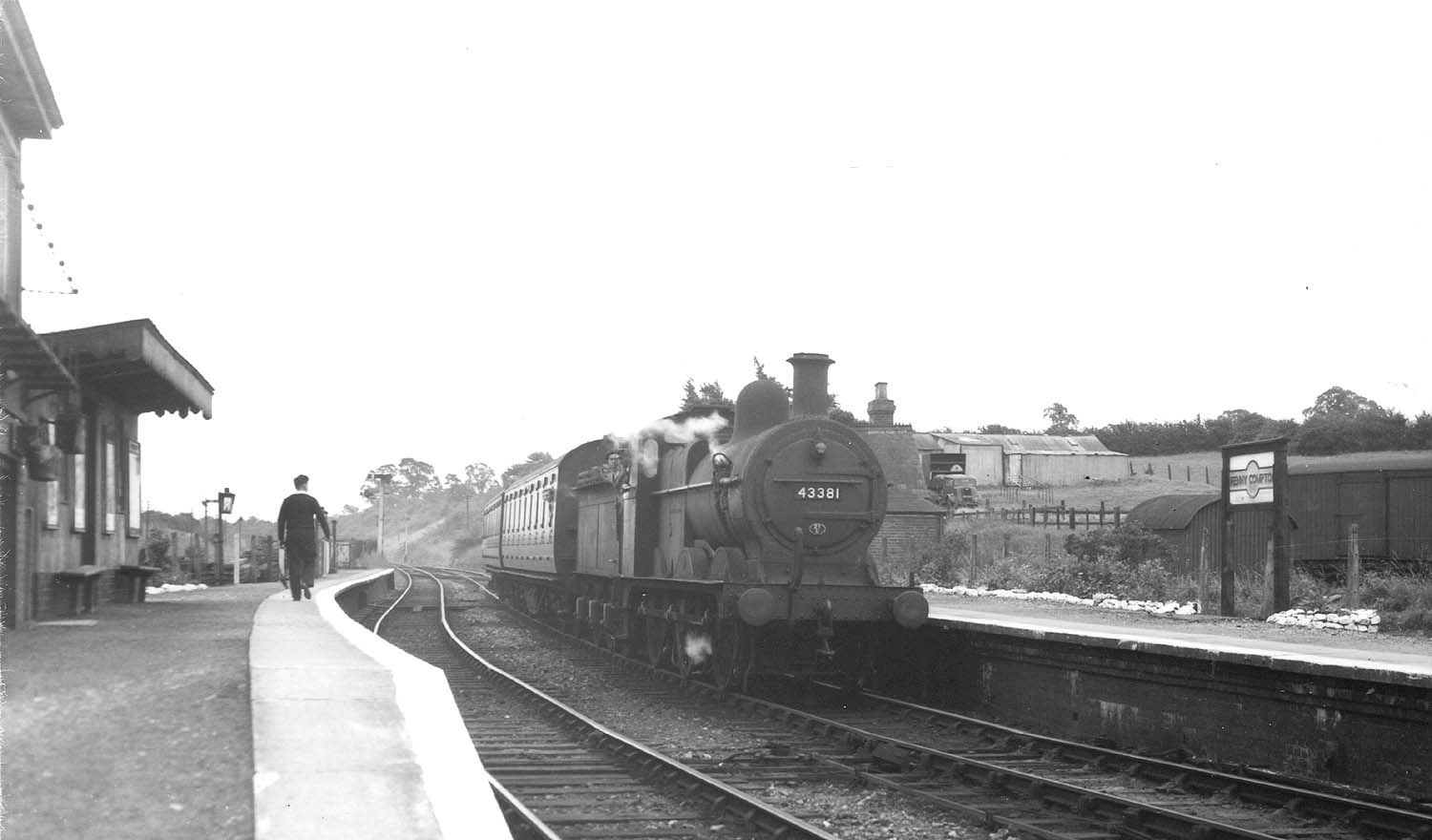 Ex-MR 3F 0-6-0 No 43381 arrives at the down platform with a two-coach service from Towcester to Stratford upon Avon