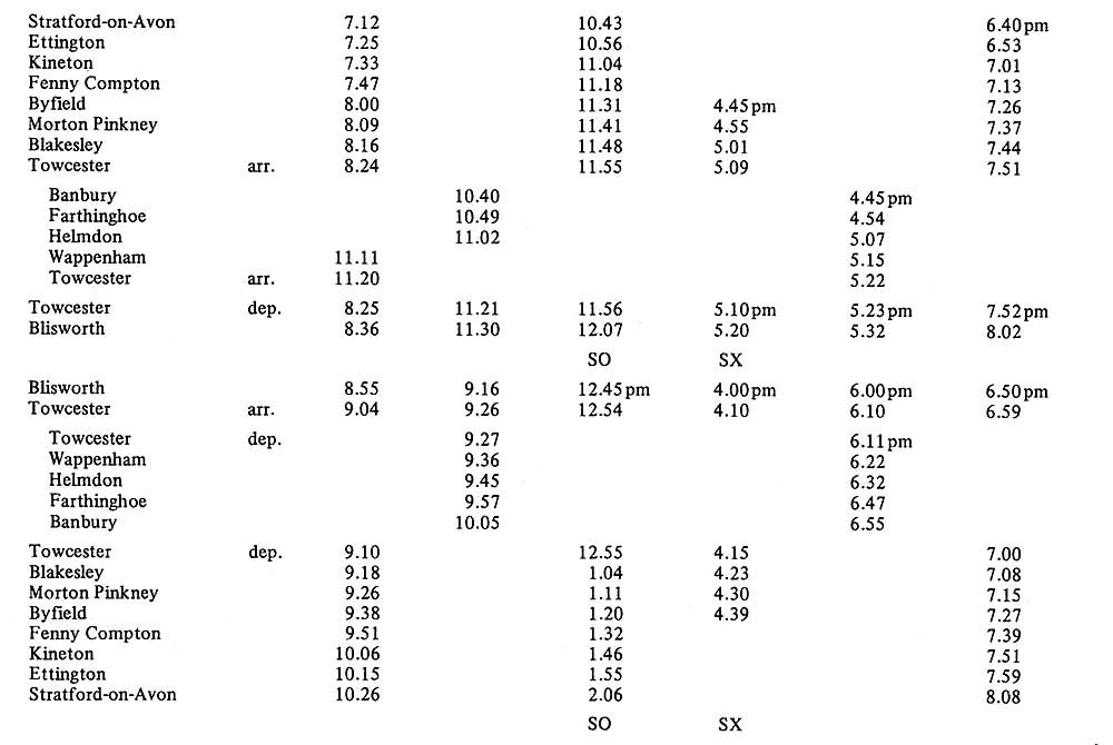 A copy of the British Railways 1950 Public Timetable for passenger traffic between Blisworth and Stratford on Avon