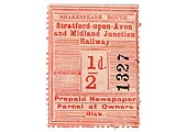 A Stratford upon Avon Midland Junction Railway �d Postage Stamp for 'Prepaid Newspaper Parcel at Owners Risk